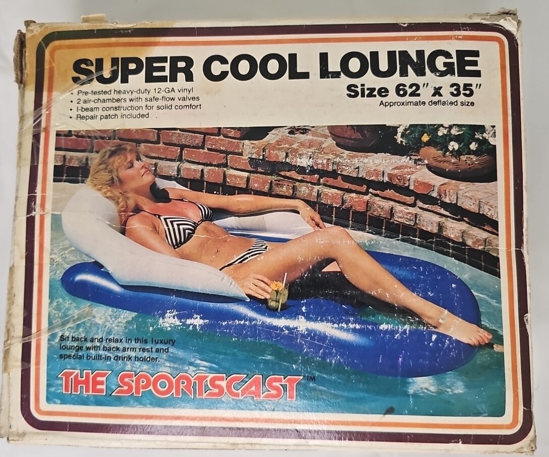 VTG 1980’S Luxury Pool Inflatable Super Cool Lounge Sz. 62″x 35″ THE SPORTSCAST