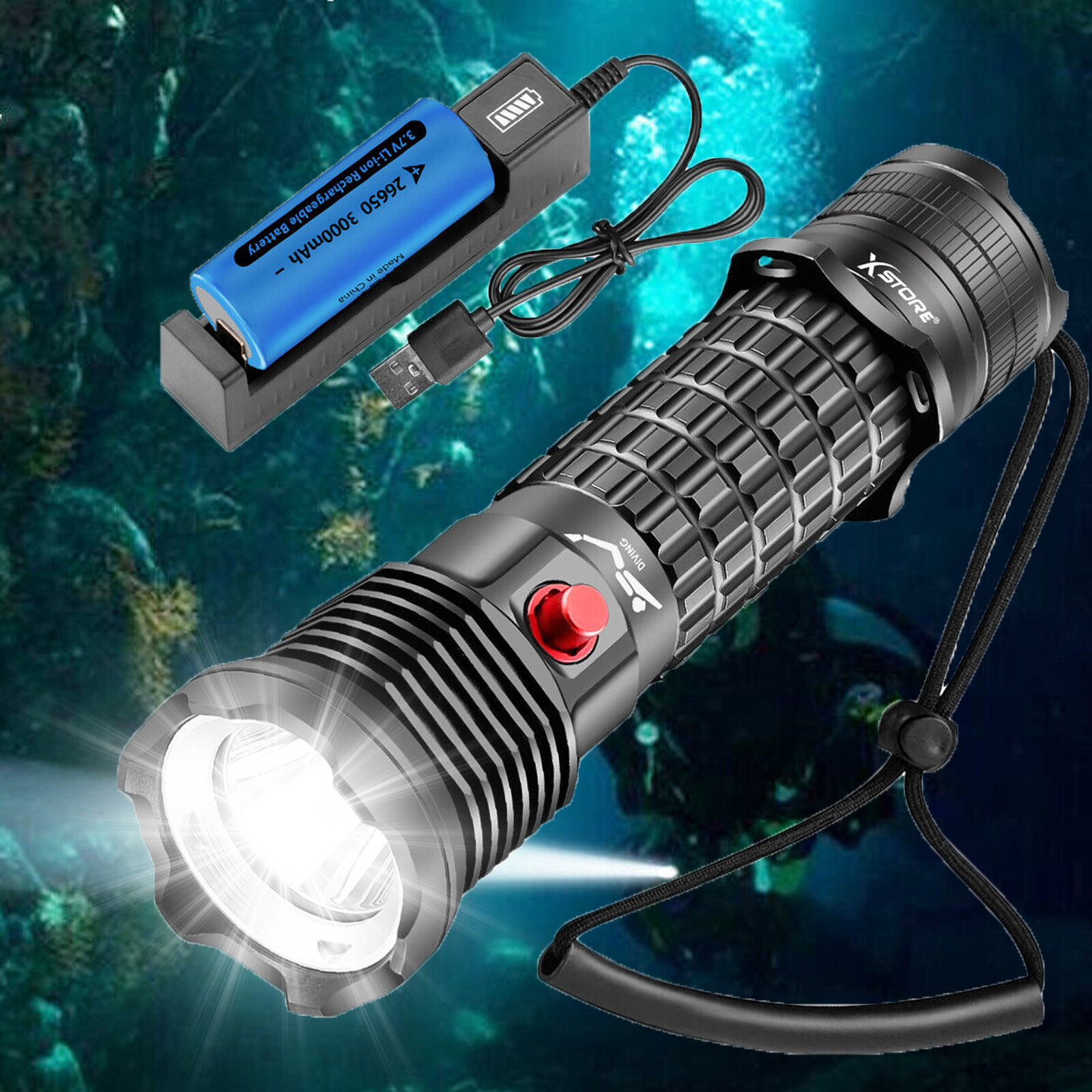 Powerful Scuba Dive Flashlight Underwater Waterproof P70 LED Diving Torch Lamp