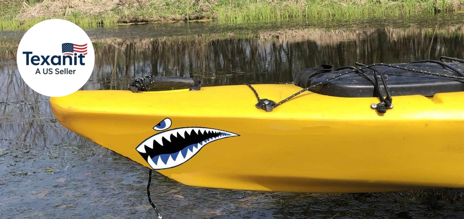 Kayak Stickers Decals Waterproof,2 Pairs Shark Teeth Sticker,Flying Tiger Decal,