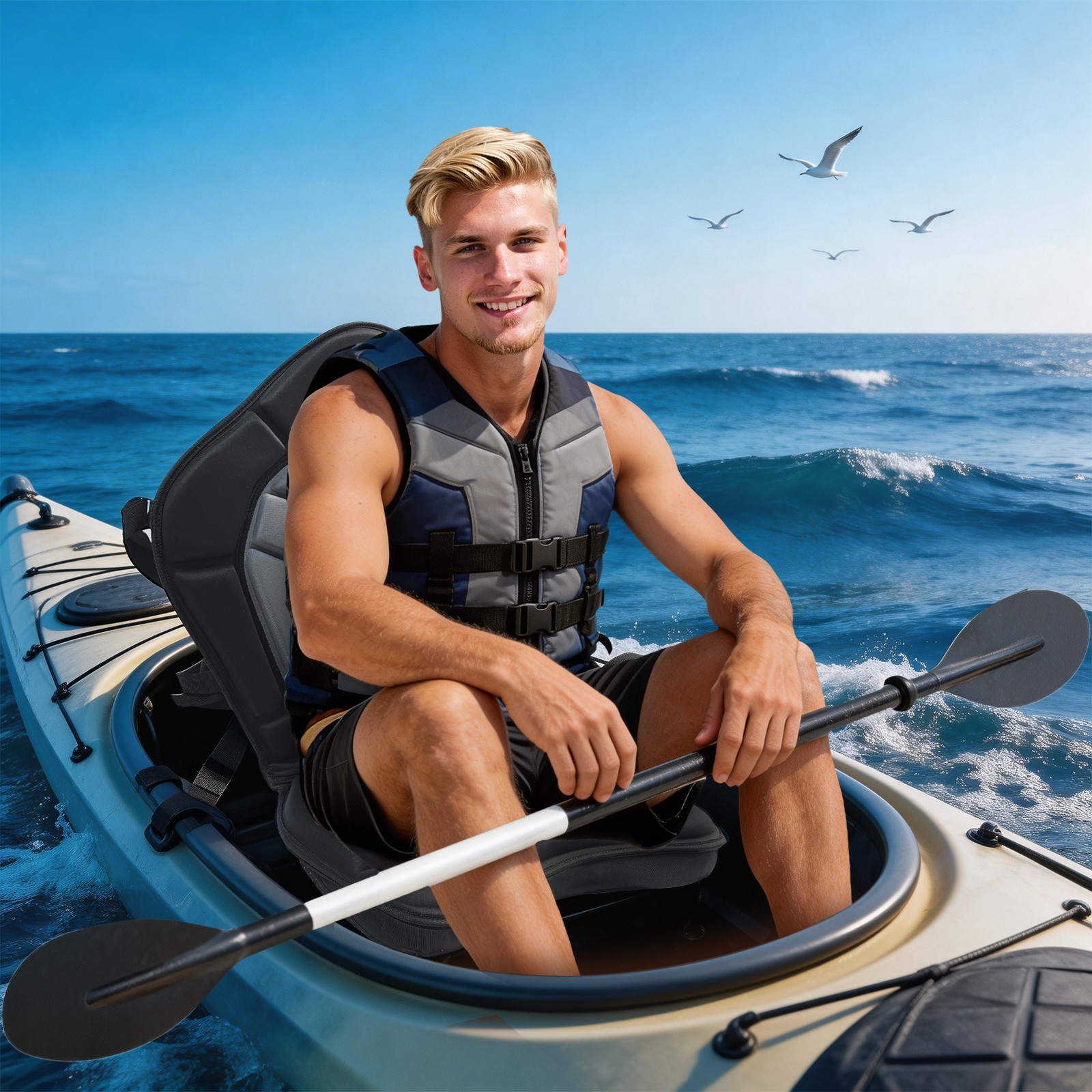 EVA 50mm-thick Kayak Ergonomic Cushion Seat with water-repellent Storage Bag