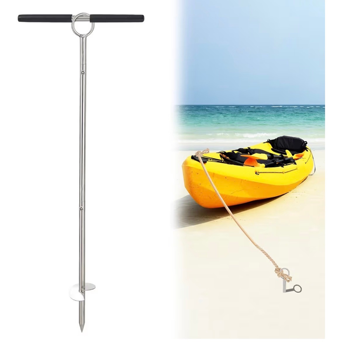 Boat Kayak Anchor 35″ Shallow Water Sand Anchor Stainless Steel Staring Sand