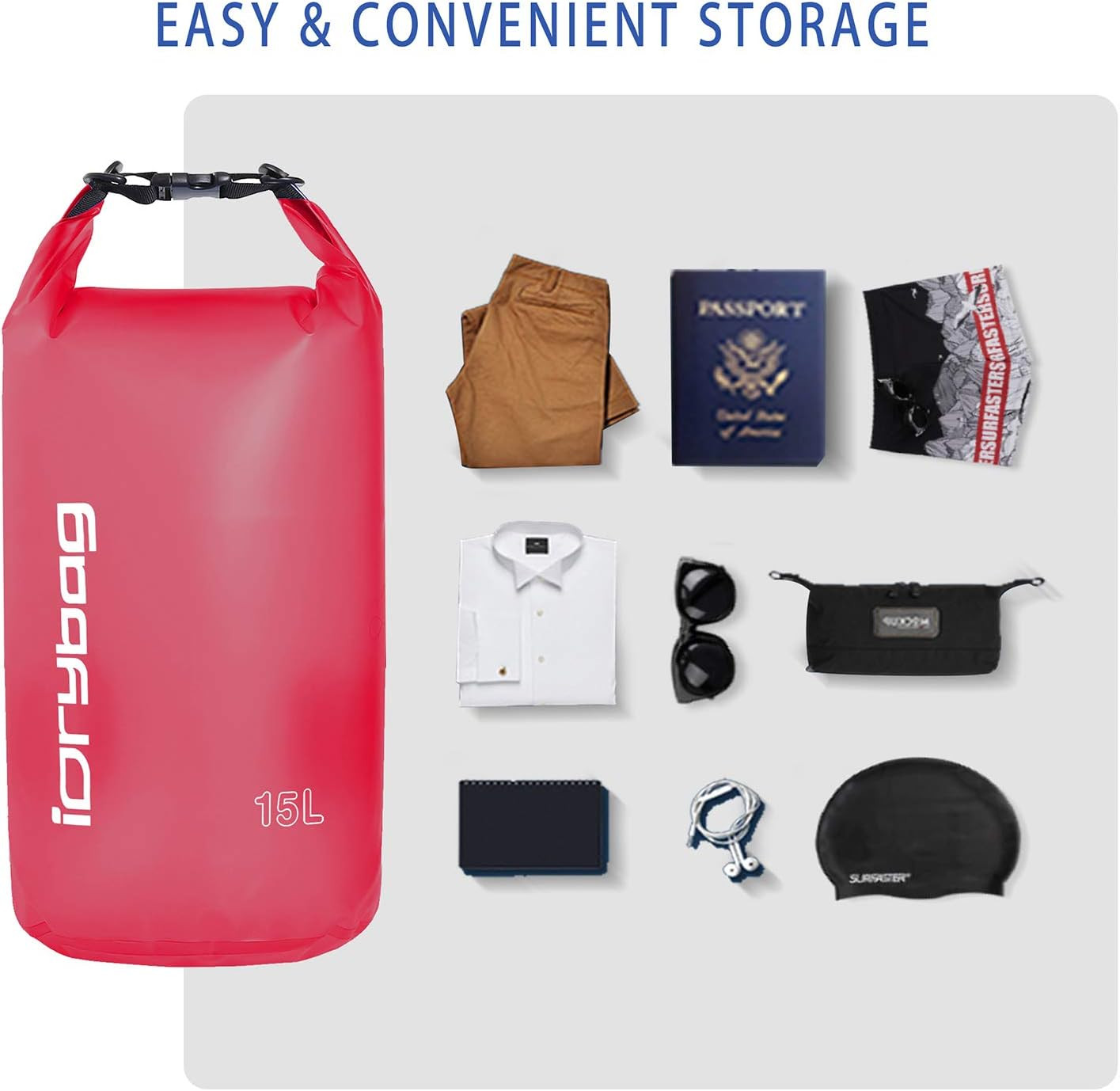 Clear Dry Bag Waterproof 2L/5L/10L/15L/20L, Small Dry Sack Waterproof Bag for Ka