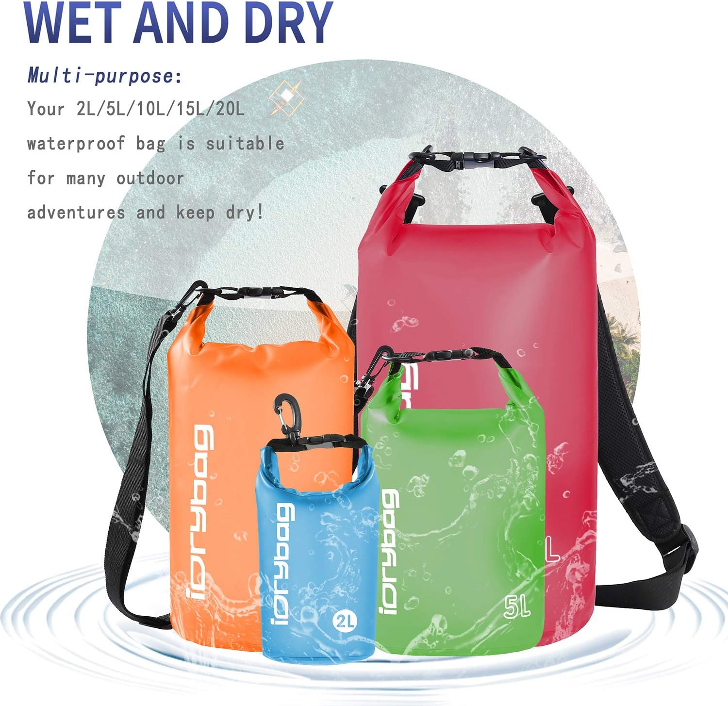 Clear Dry Bag Waterproof 2L/5L/10L/15L/20L, Small Dry Sack Waterproof Bag for Ka