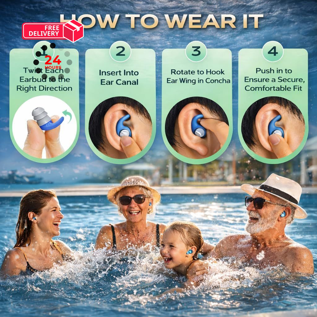 Waterproof Swimming Ear 1 pair (Pack of 3), Adults-lanyard-black ,Purple
