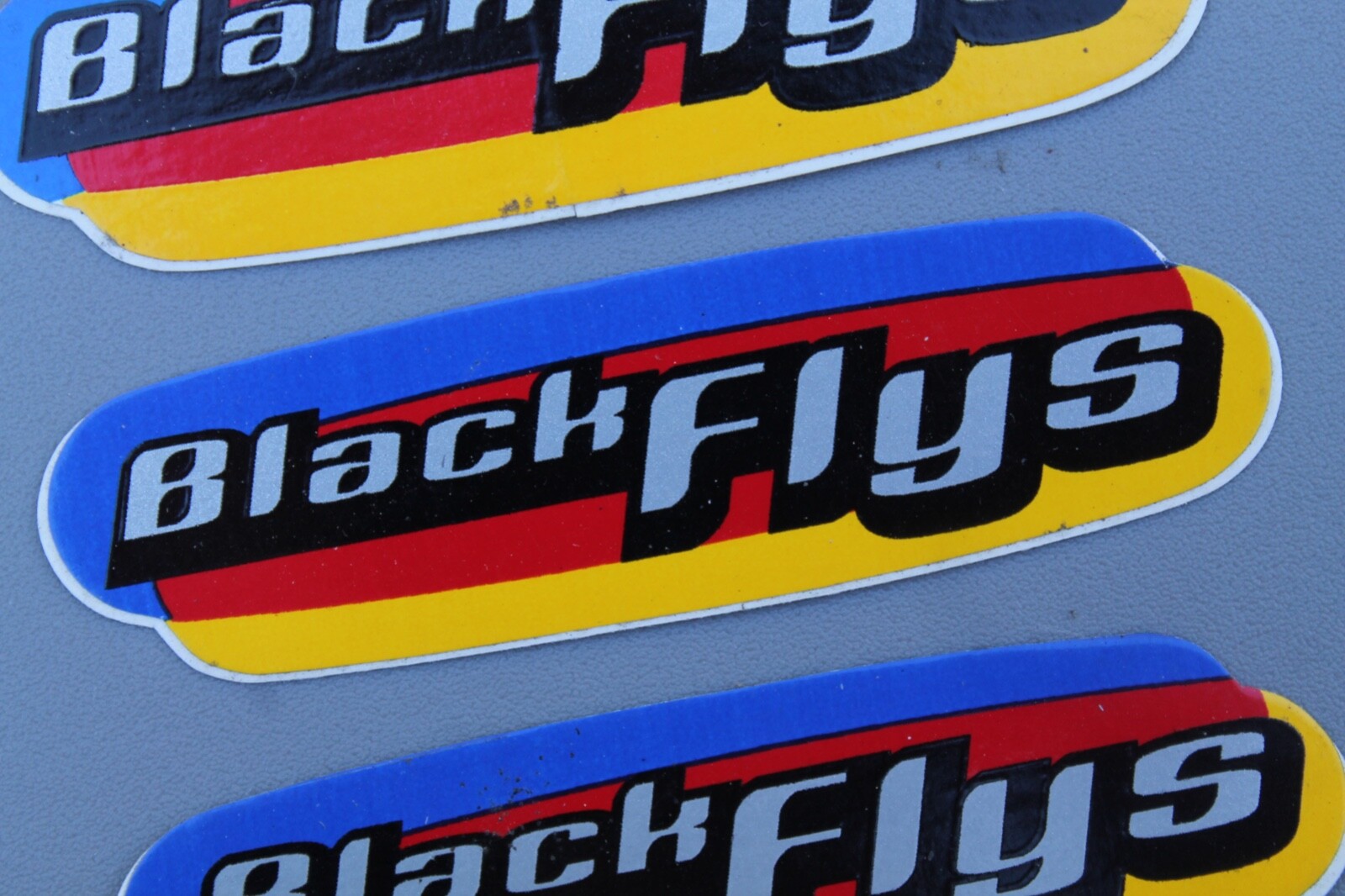 BLACK FLYS Sunglasses Red Yellow Blue Grey BF2 Vintage Surfing STICKER -Lot of 3