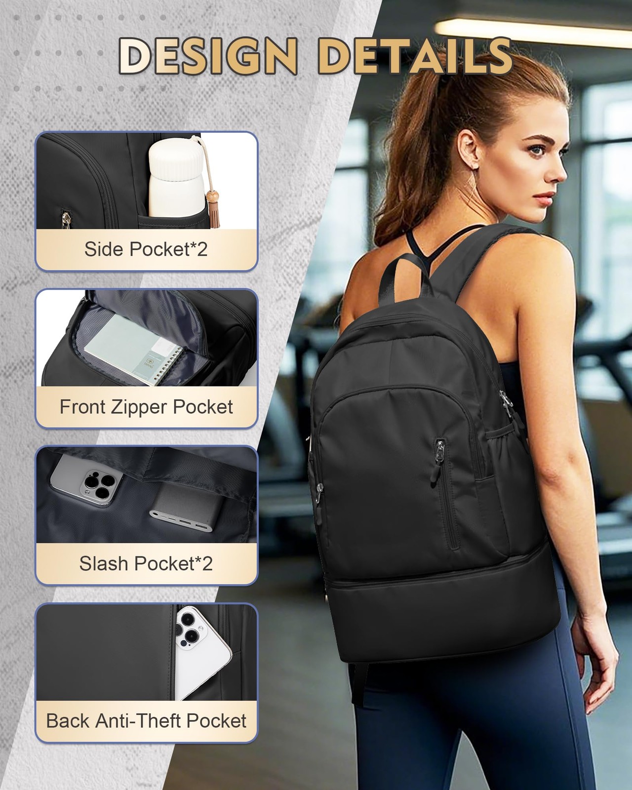 VENATIN Gym Backpack for Women Men,Cheer One Size Fit All, A1-black