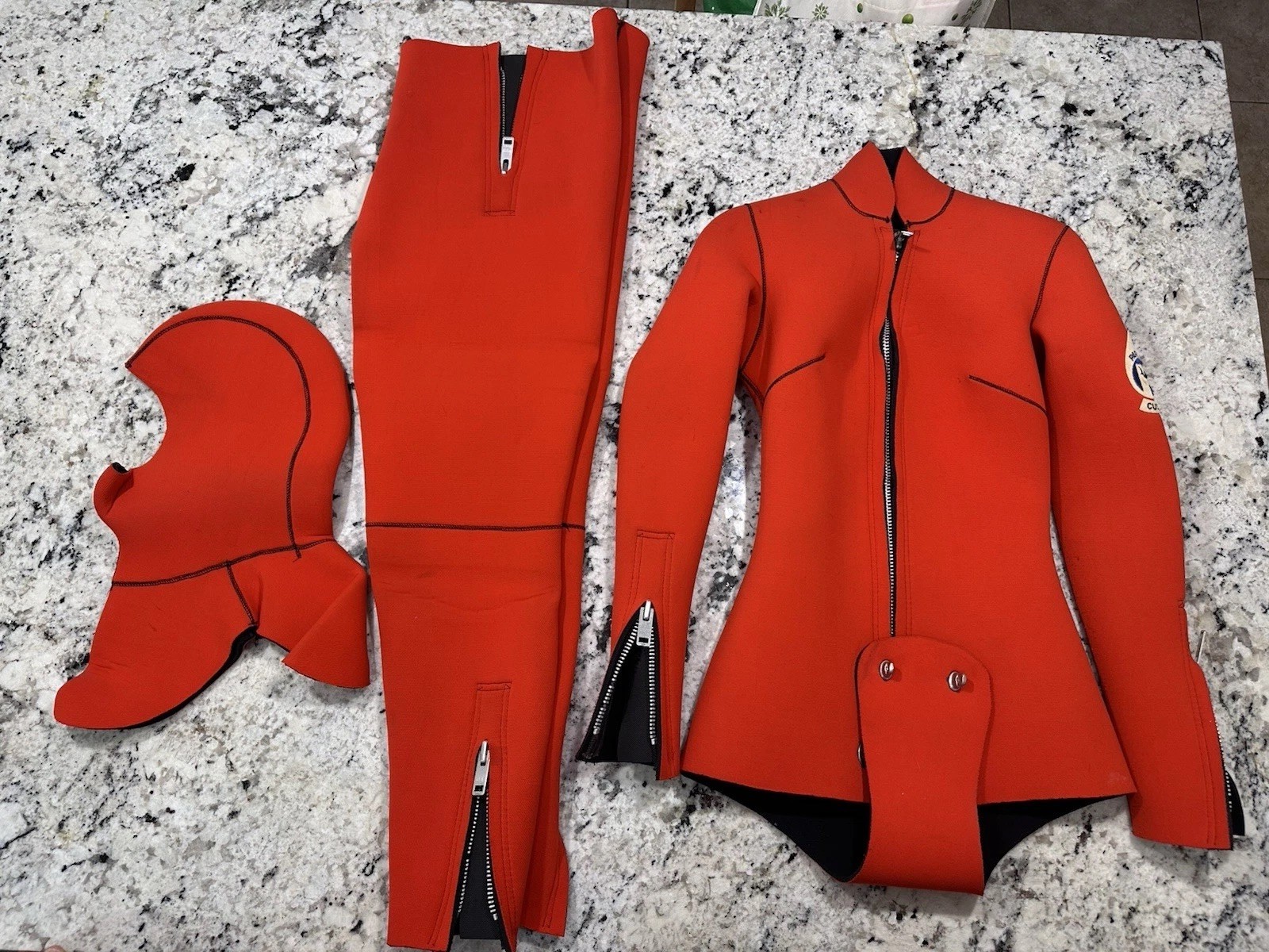 VTG Parkway Custom 3 Piece Scuba Dive Suit Beavertail Orange Neoprene Jacket Set