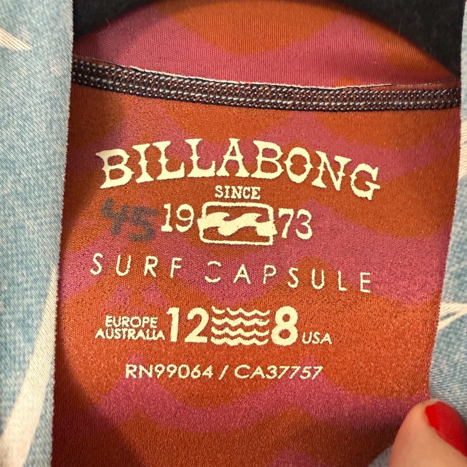 Billabong Womens Cheeky Wetsuit Jacket 8 Blue Palm Print Surf Capsule 2mm Zip