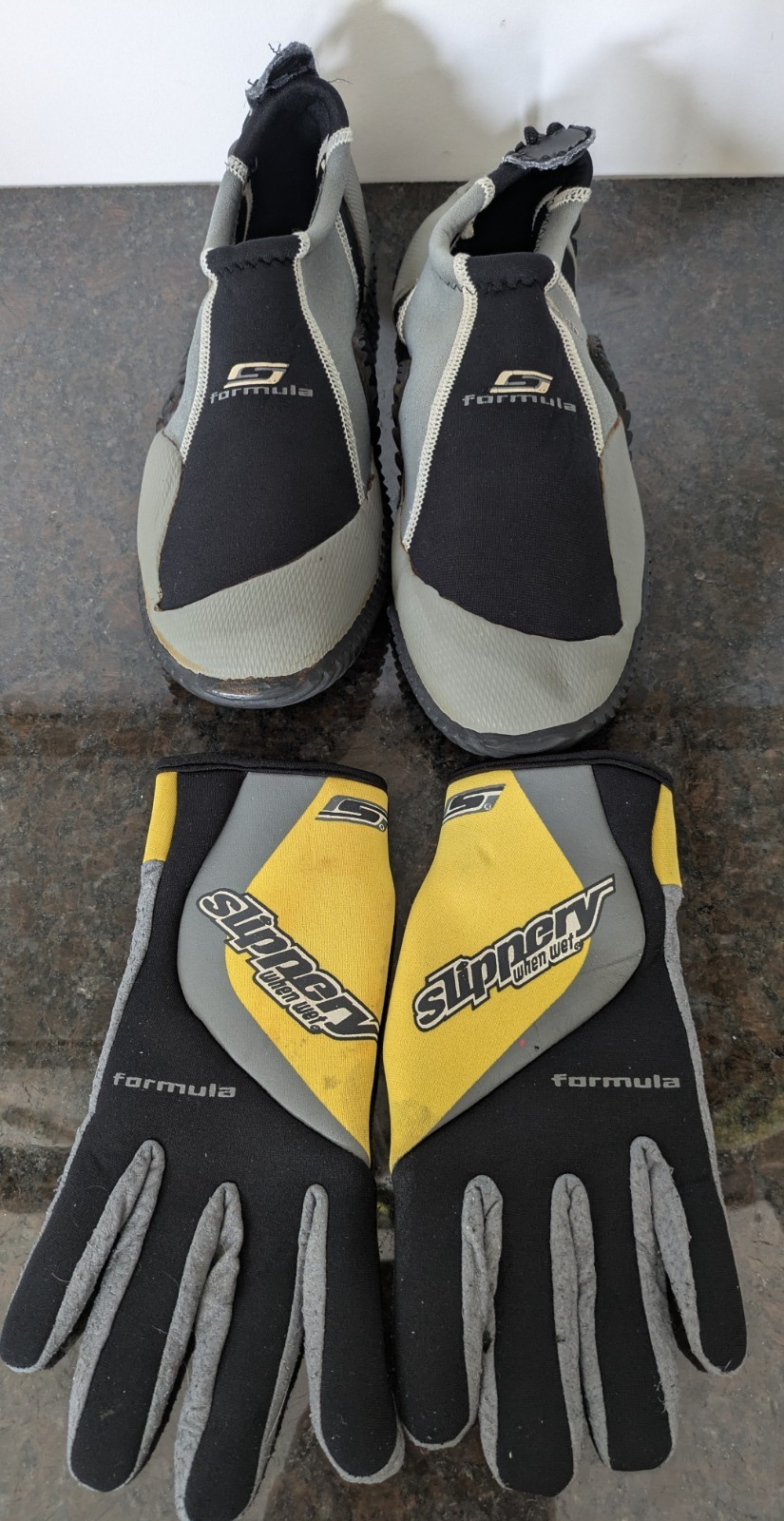 Four Piece Slippery When Wet Formula Wetsuit. Includes Shoes And Gloves.