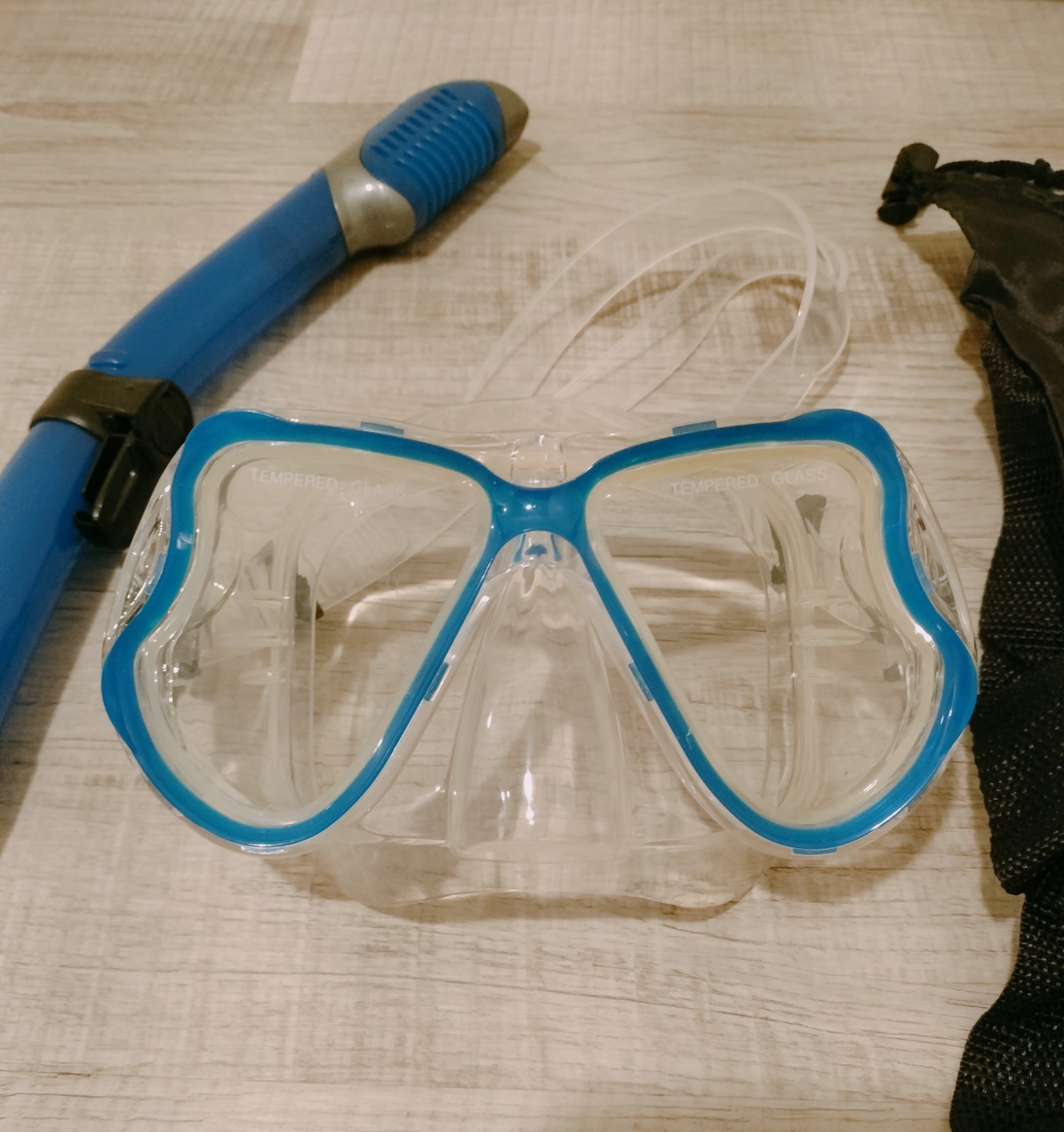 Greatever Snorkel Set Mask & Snorkel Tempered Glass Blue/Black Bag X001VF6R6Z