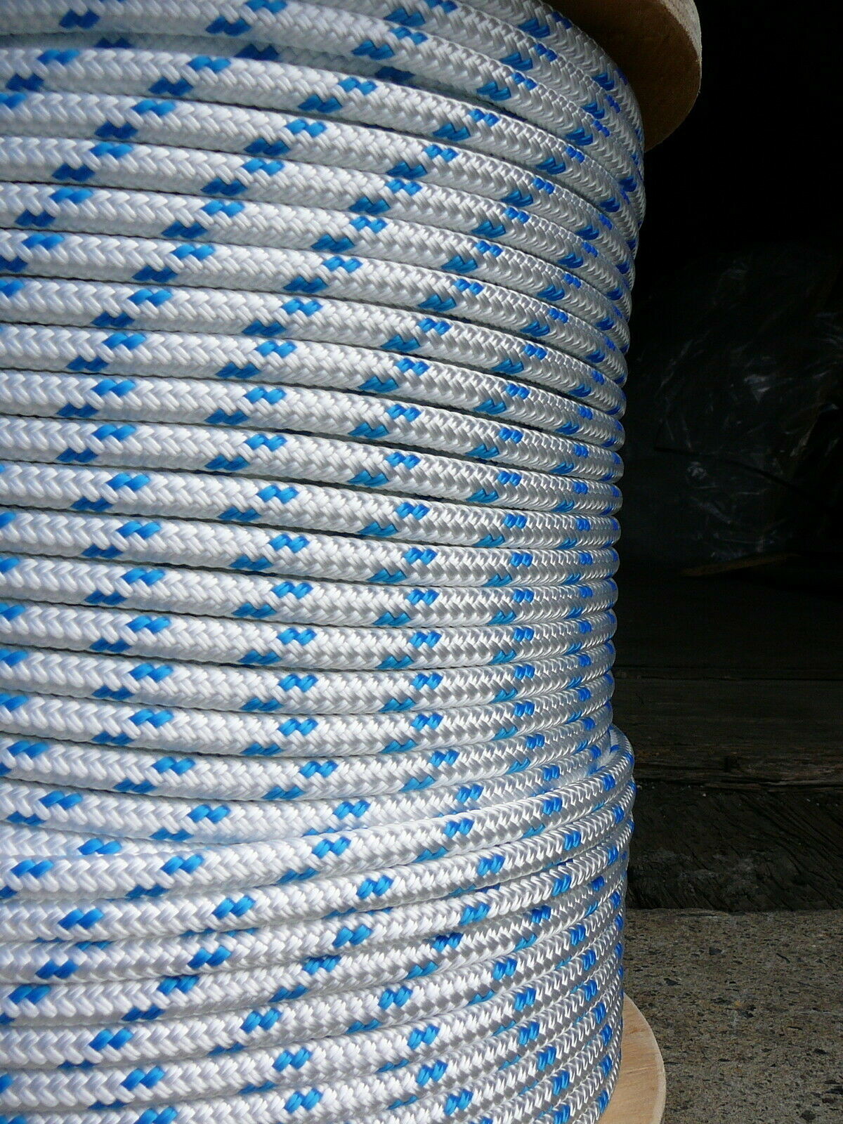Sailboat Rigging Rope 5/16″ x 50′ White/Blue Double Braided Sheet Halyard Line