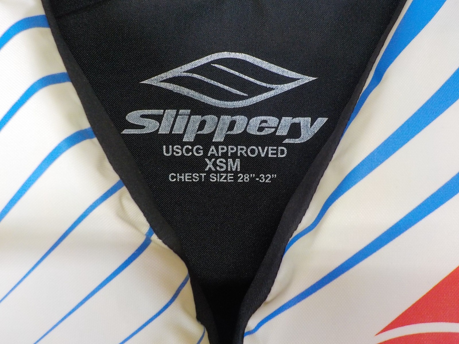 Slippery Hydro Nylon Life Vest PFD White/Blue/Red Adult X-Small Chest 28″-32″
