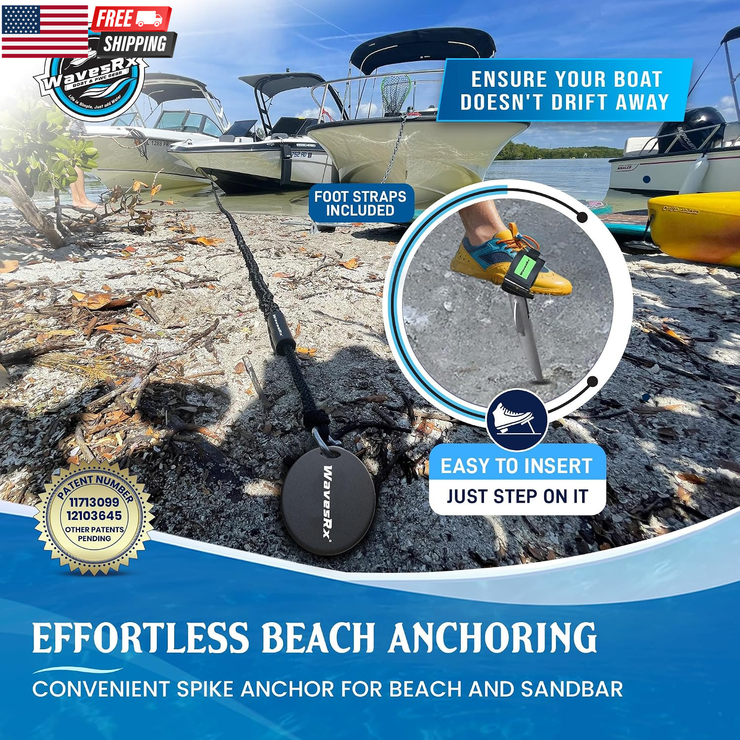 Patented Aluminum Spike Beach Anchor | Ultra-Light PWC, Jet Ski & Sand Anchor fo