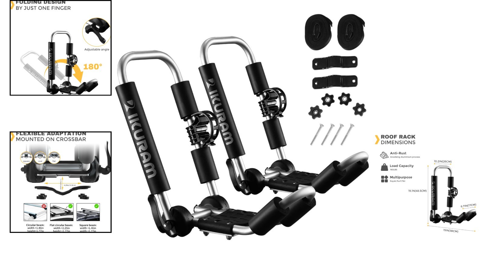 Folding J-Style Kayak Roof Rack – Universal Fit for SUVs, Cars & Trucks