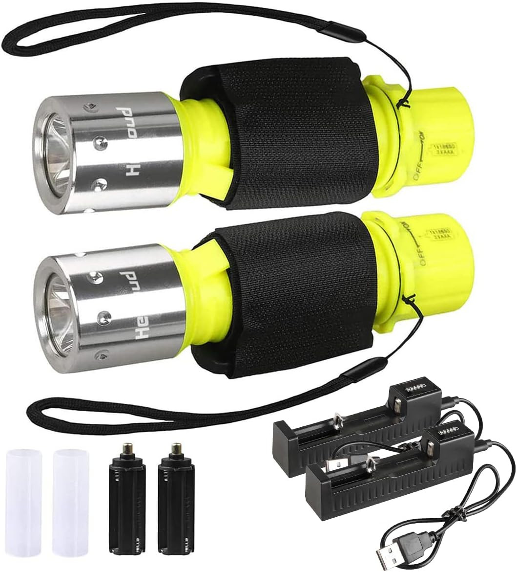 Diving Flashlight with Rechargeable Power Scuba Dive Light IPX8 Waterproof Under