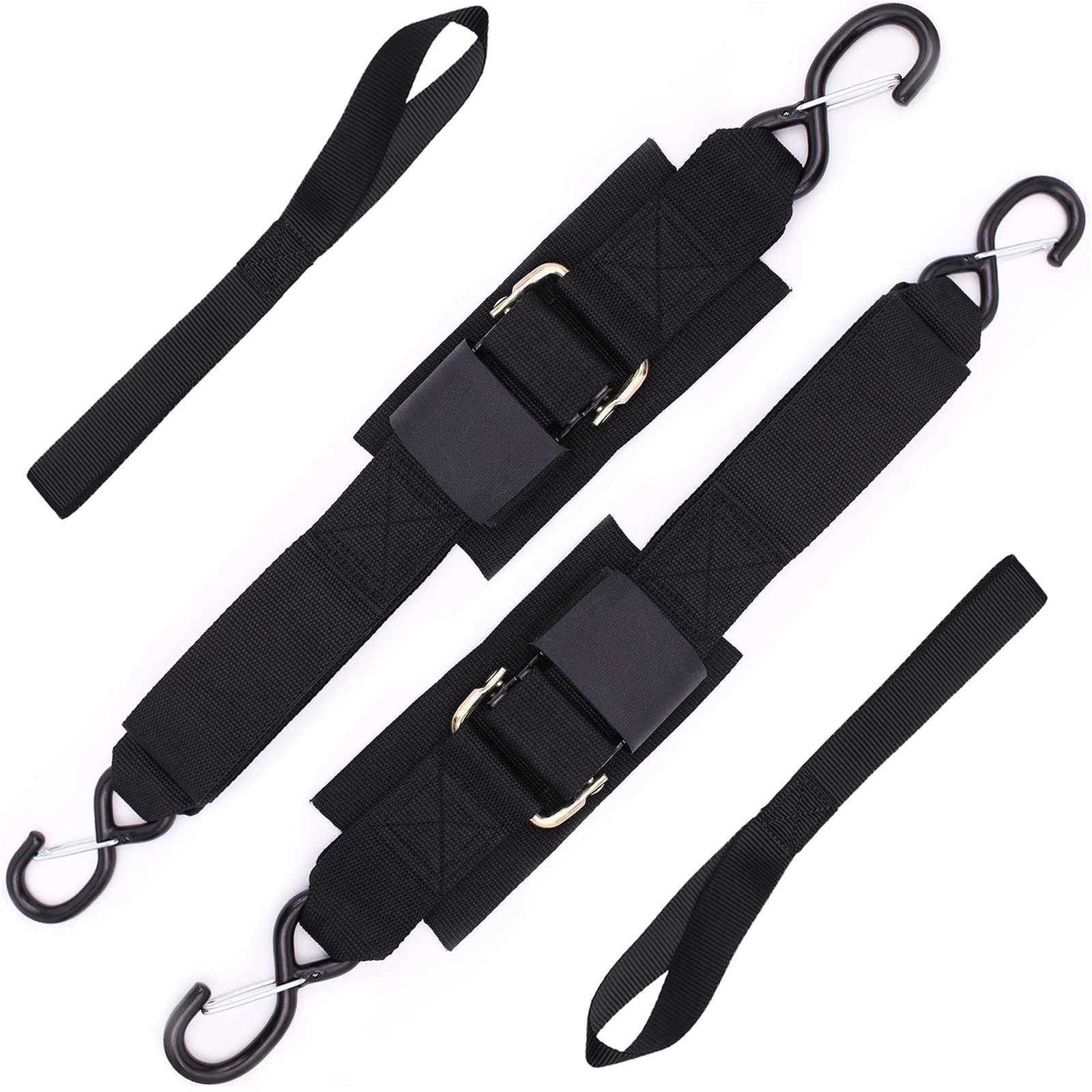 Boat Trailer Straps Transom Tie Down with 18 inches x 1 inch, black