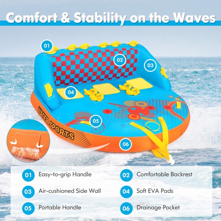 3-person inflatable Rider Towable Tube for Boating With Heavy-Duty Nylon Cover