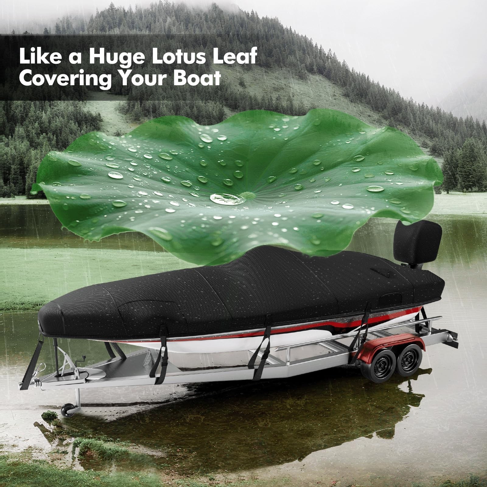 1200D Ratchet Custom Trailerable Bass Boat Cover 20-22ft,Black | Ratchet to F…