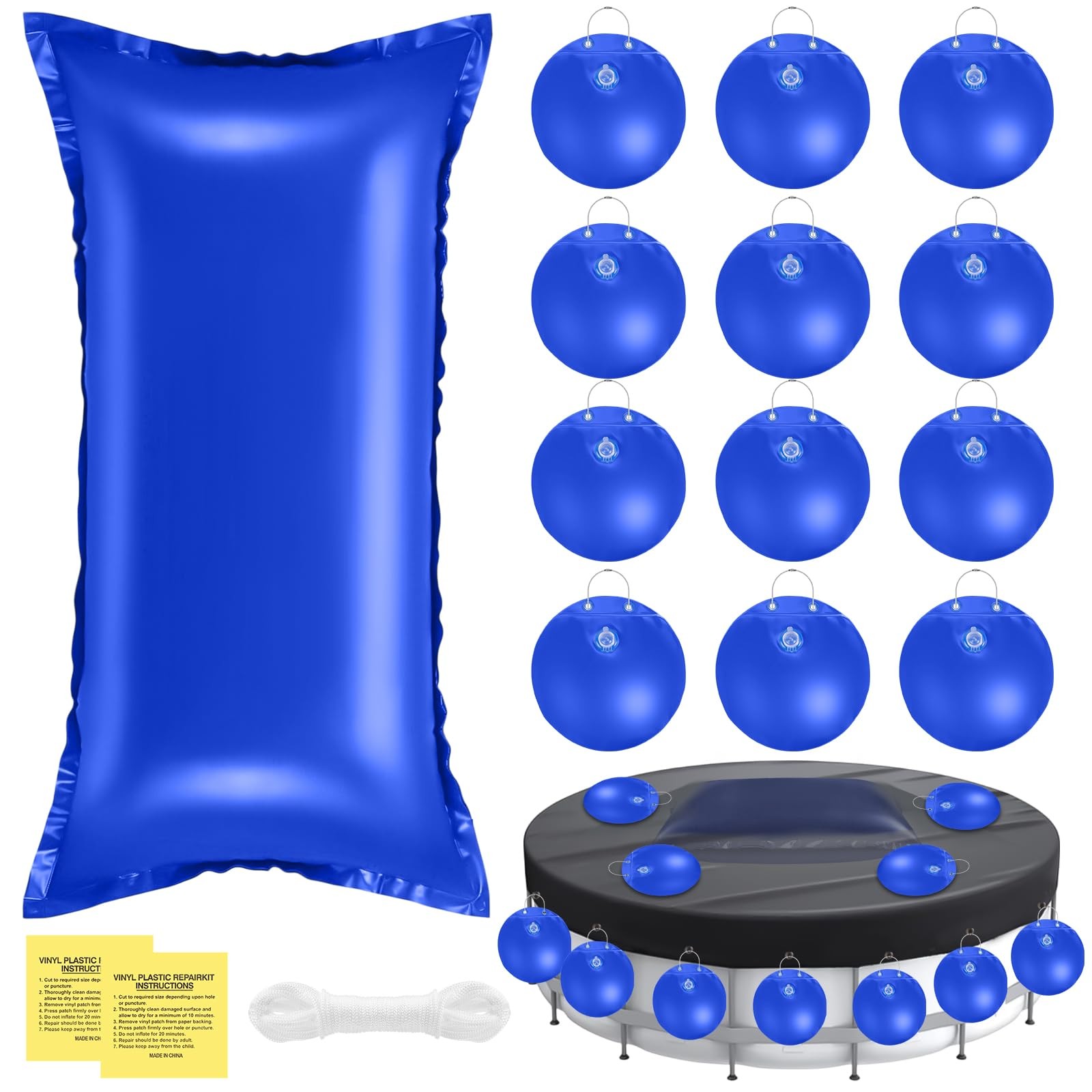 4ft Above Ground Pool Pillow & 12 Hanging Water Bags for Pool Cover, Winteriz…