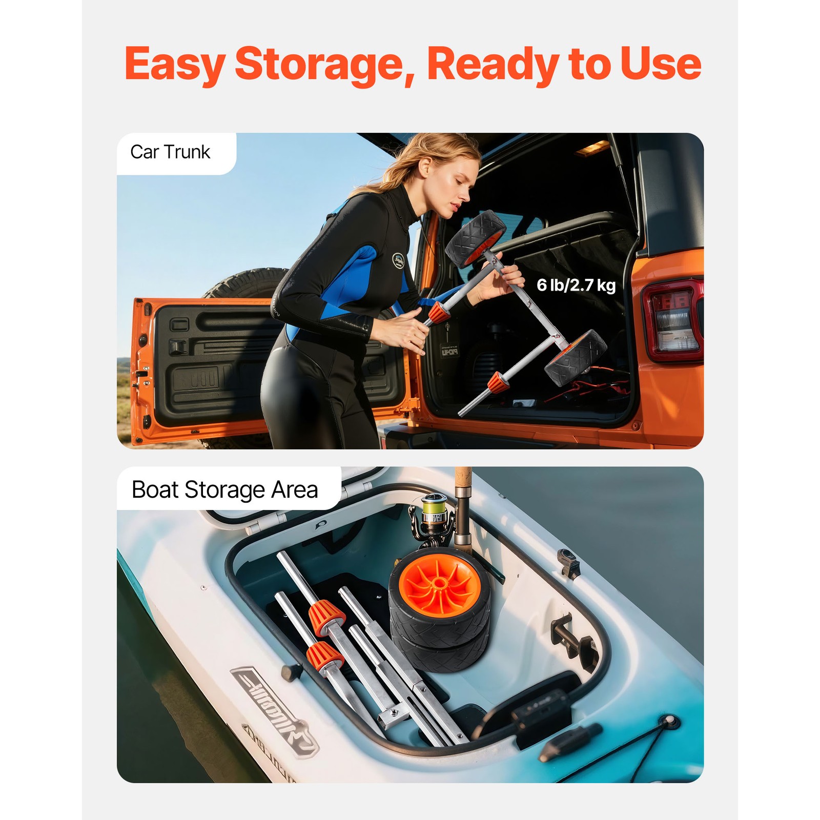 Uimoso Detachable Kayak Carrier with 250 lbs Capacity & 7.5 in Rubber Wheels