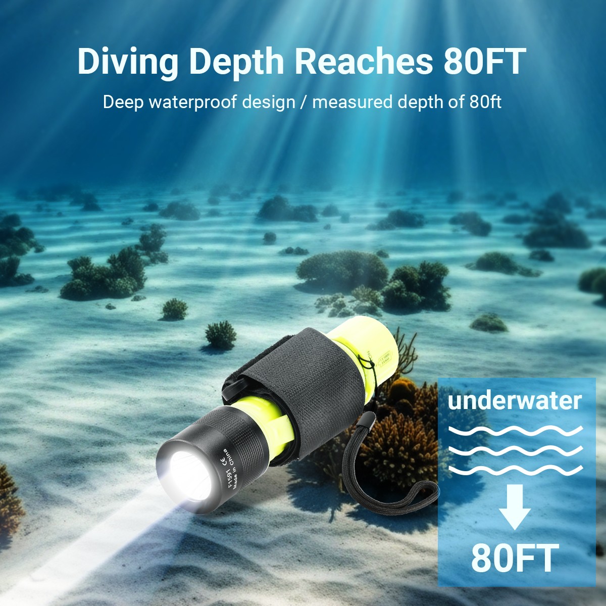 Underwater 80ft Diving Flashlight Waterproof Scuba Dive Torch Snorkeling Light