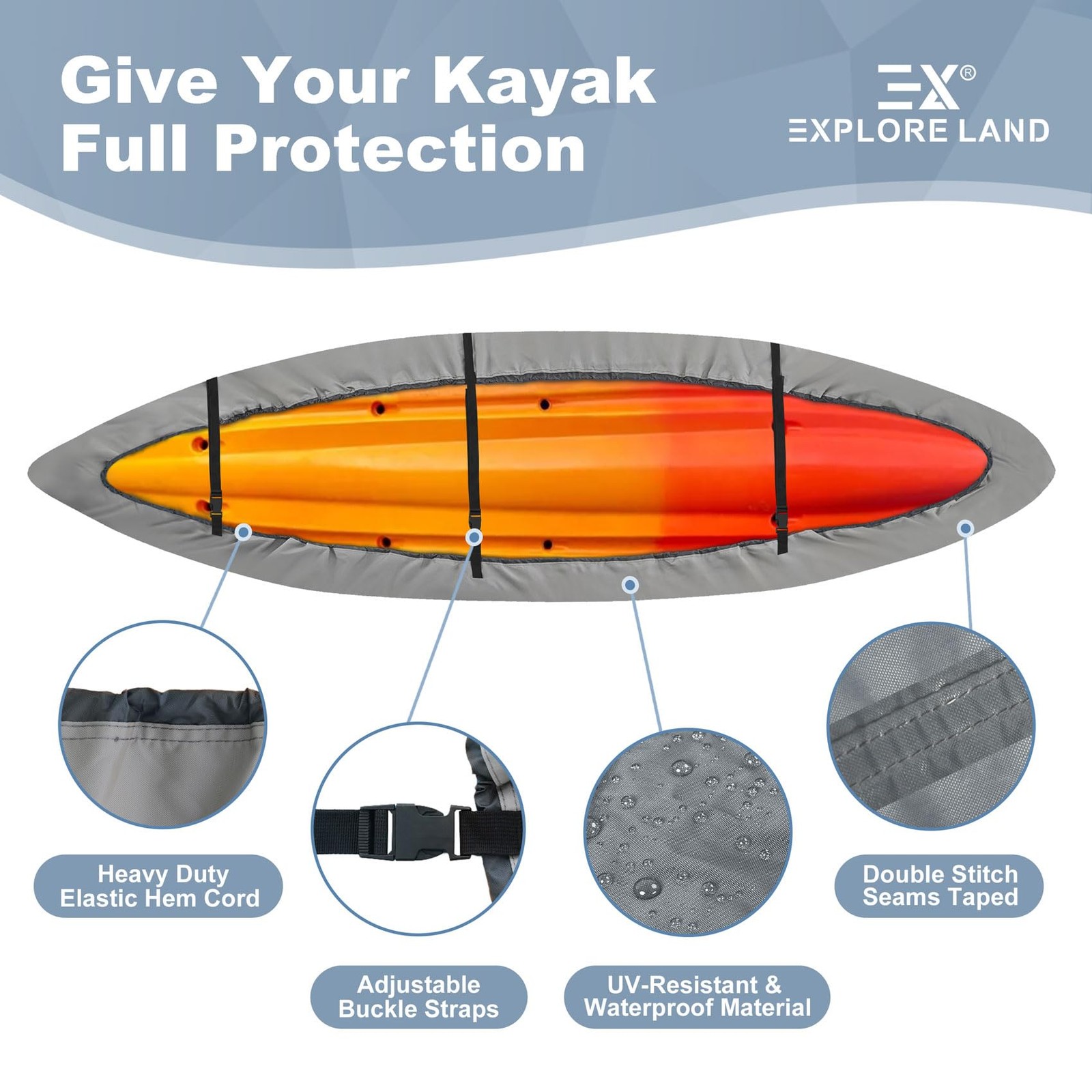 Explore Land 10.8-12ft Kayak Cover Waterproof 600D Heavy Duty Fade Resistant