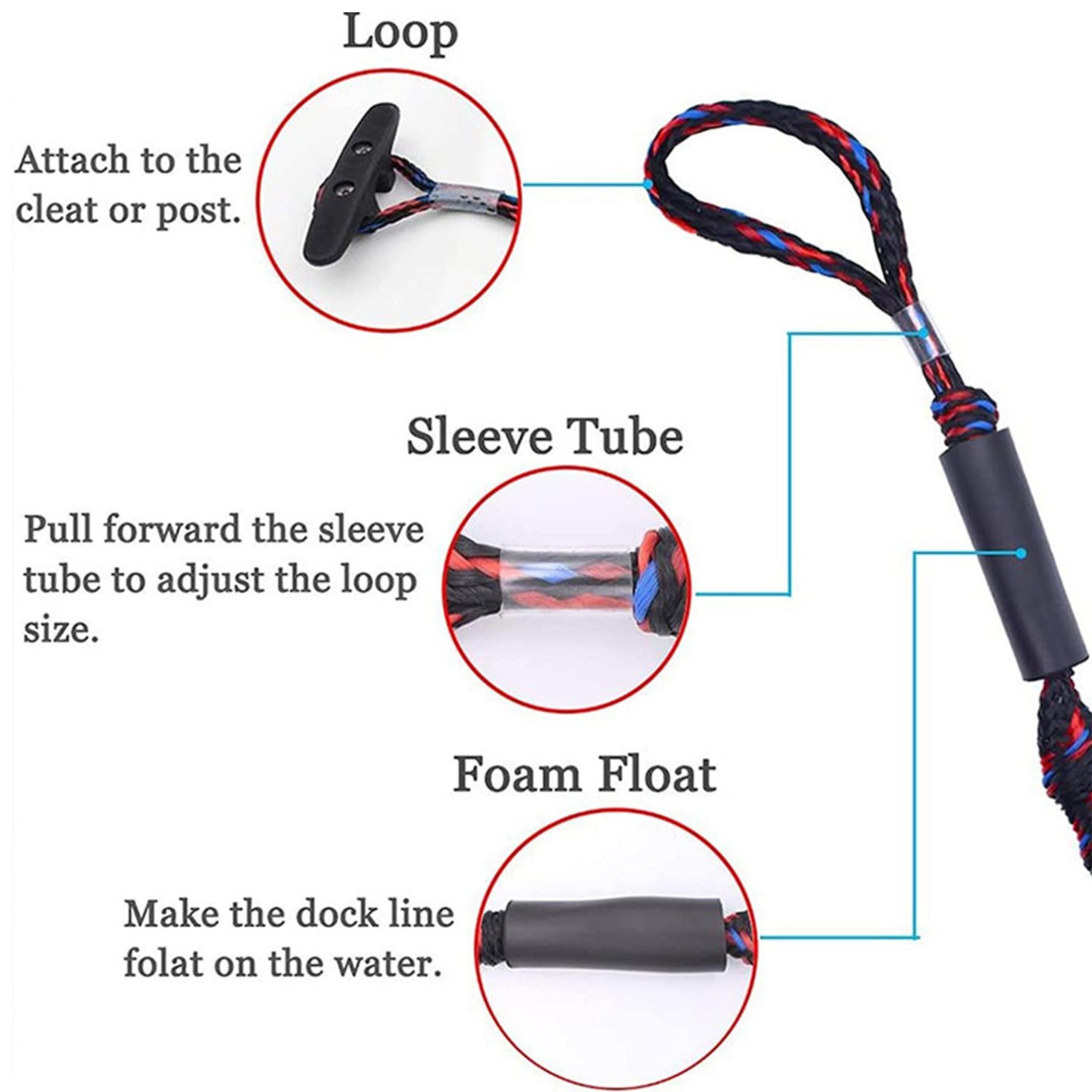 Marine Bungee Dock Line Boat Mooring Rope Bungee Tie Down Stretch 2200LBS