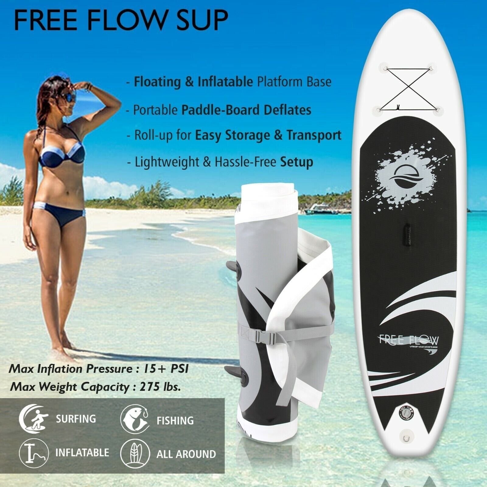 Serene-Life SLSUPB08 11 FT Inflatable Stand Up Paddle Board (SUP) W/ Accessories