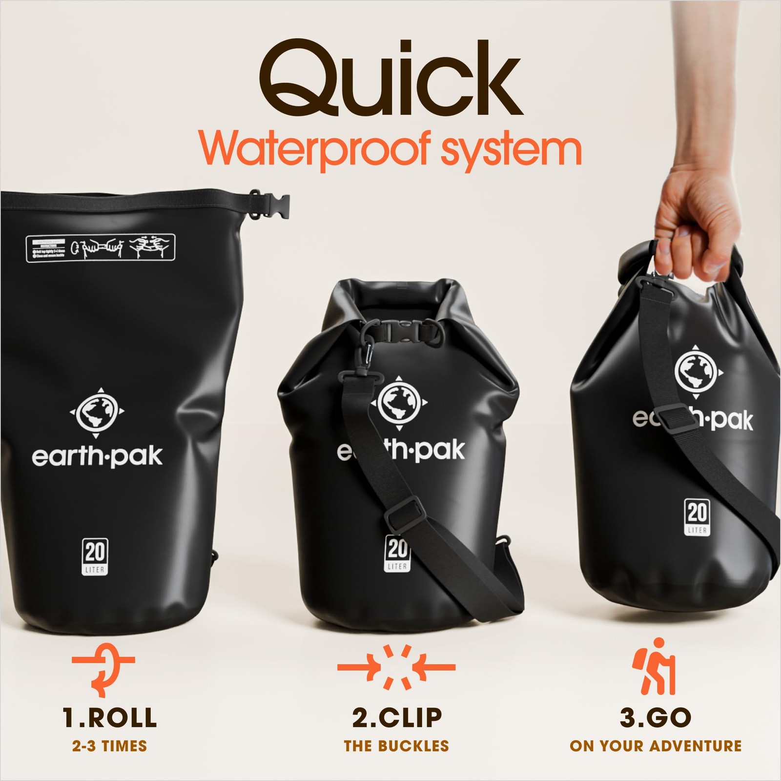 Earth Pak Waterproof Dry Bag – Roll Top Backpack Sack 40L, Black