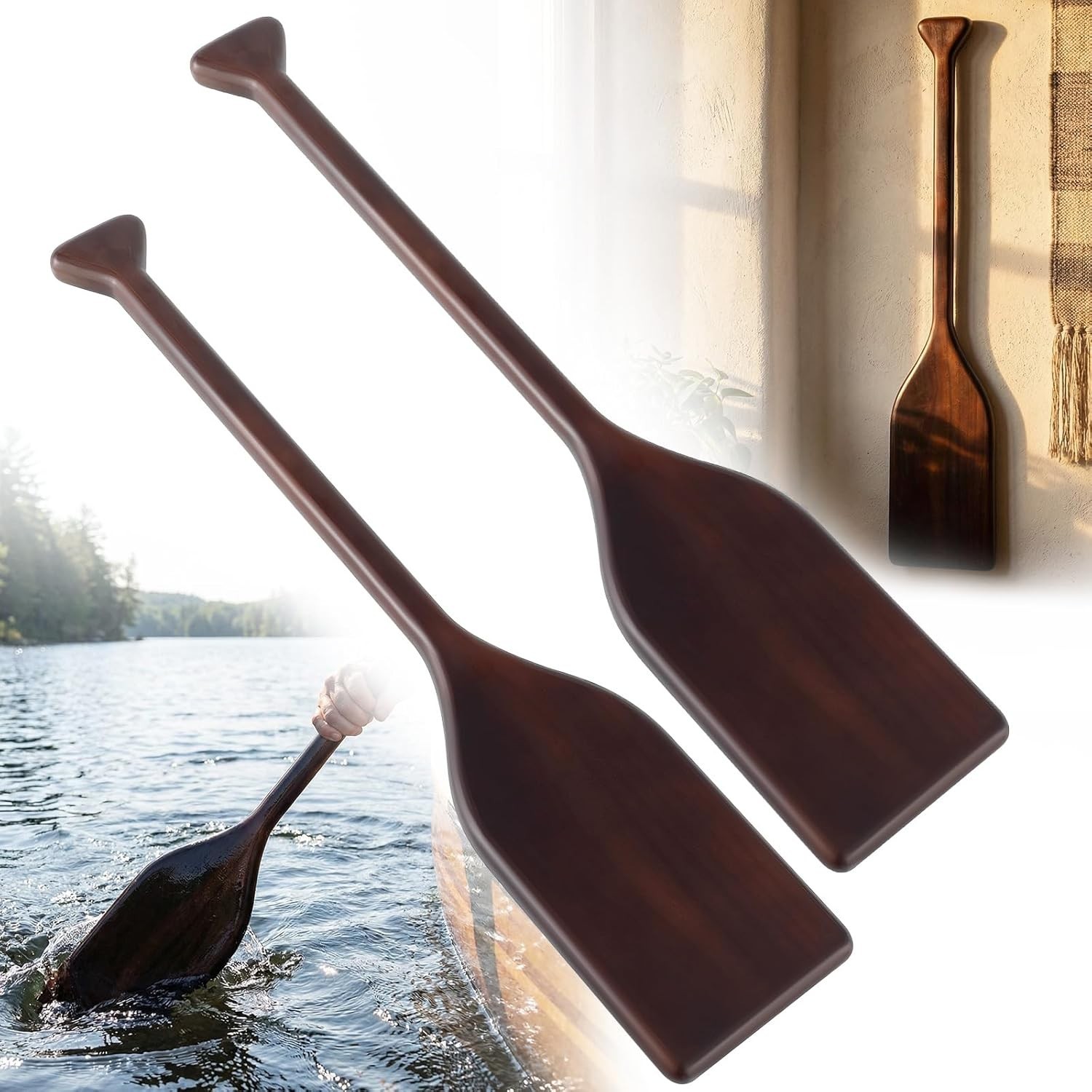 2 Pcs 2.5-4ft Wooden Canoe Oar Paddle, 30-48” Solid Pine Paddle Canoe, for K…