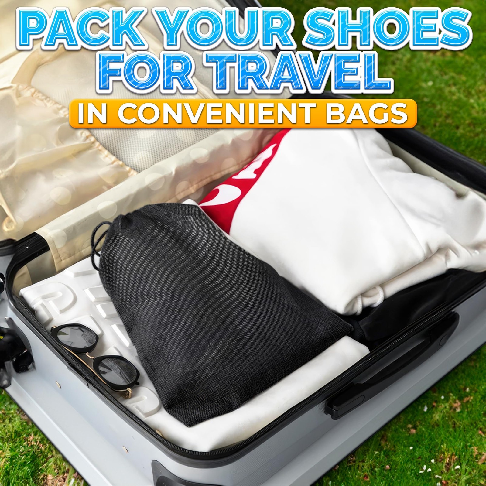 10 Pack Travel Shoe Backpack Set – Non-Mesh Solid 11.8″x15.75″ Waterproof Dra…