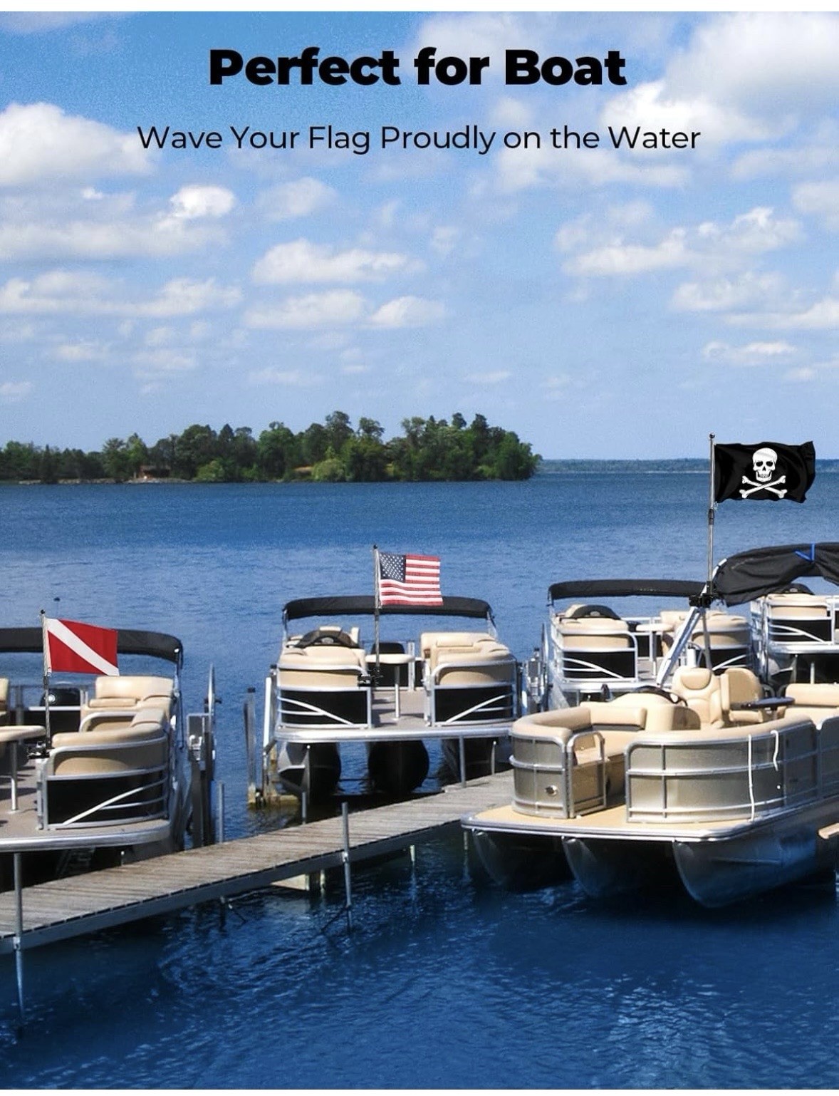 KEMIMOTO Stainless Steel Boat Flag Holder Pole Kit 360° Adjustable