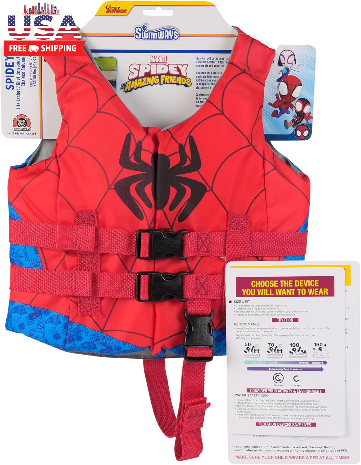 Swimways Marvel Swim Trainer Life Jacket, US Coast Guard Approved Swim Vest, Poo