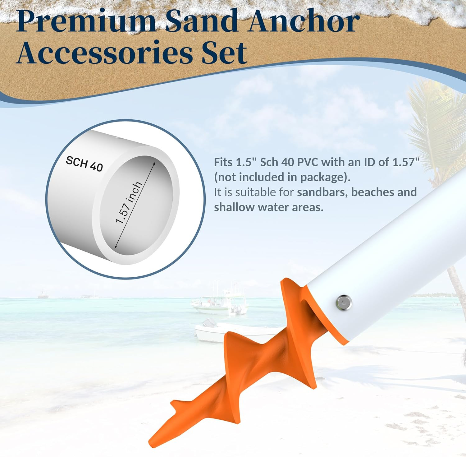 Sand Dock Auger Kit for PVC Sandbar Anchors Fits 1.5 SCH 40 PVC Tubing (ID 1.5
