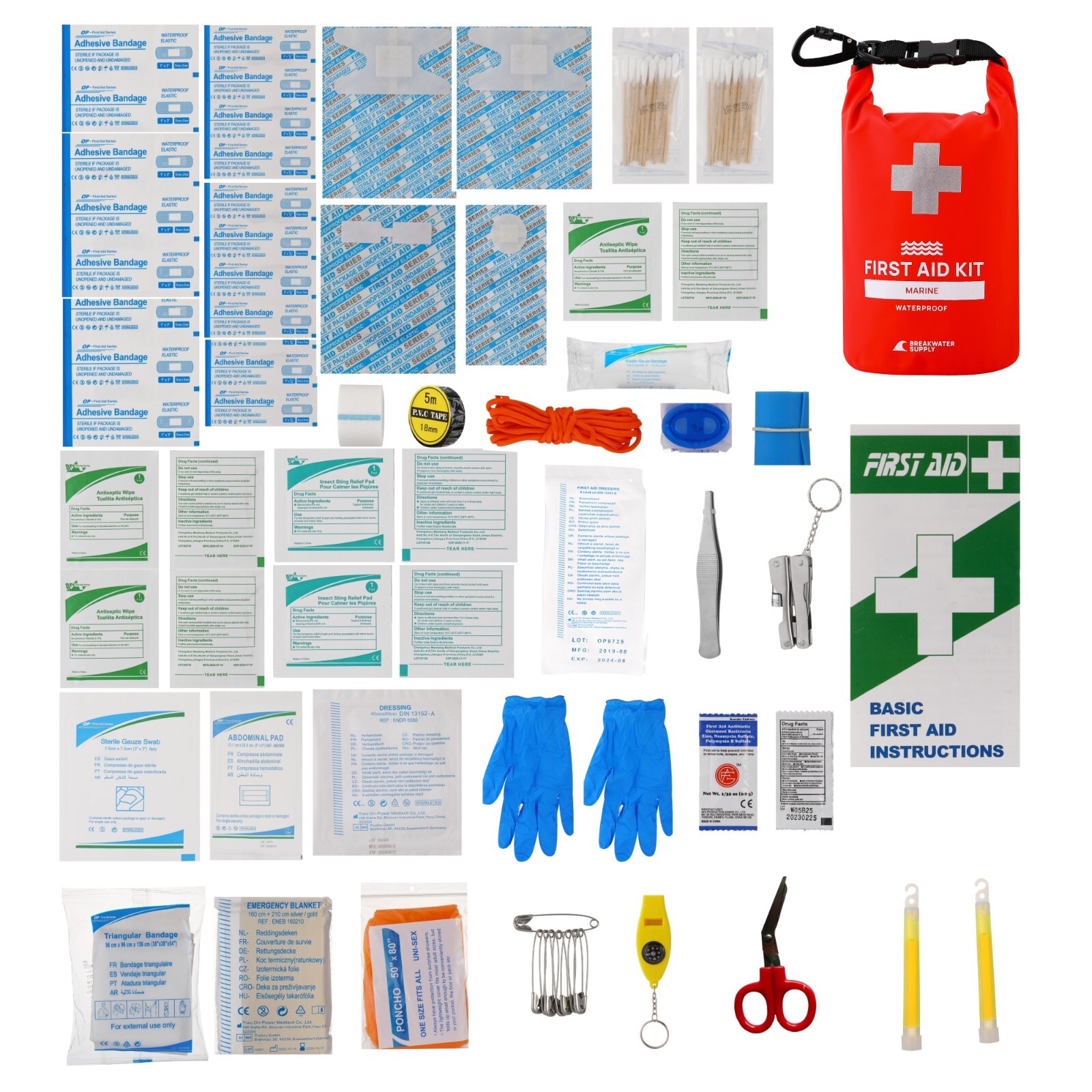 Breakwater Supply Waterproof Marine First Aid Boat Safety Kit, 100 Pieces