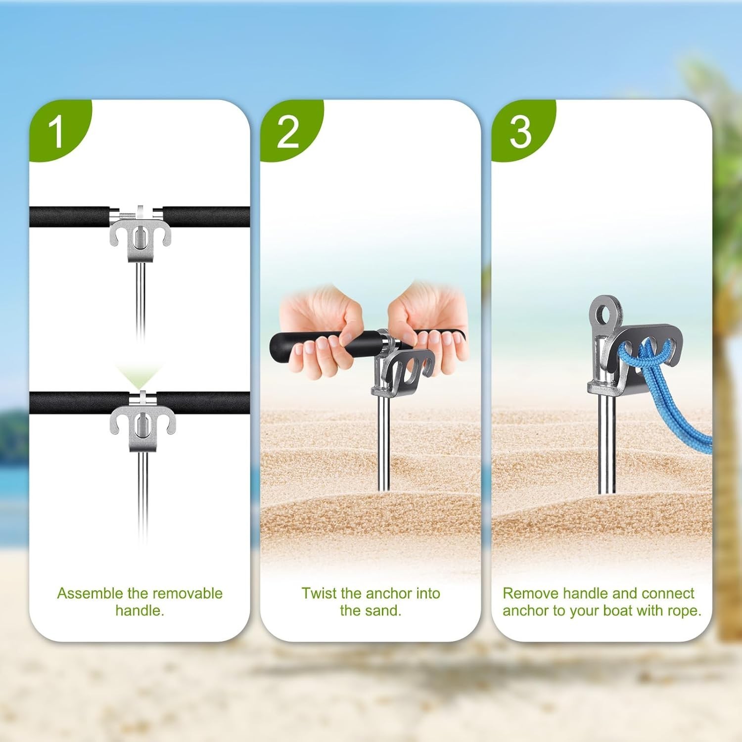 Sand Anchor for Boat, Stainless Steel Boat Beach Anchor, Screw in Sandbar 36″
