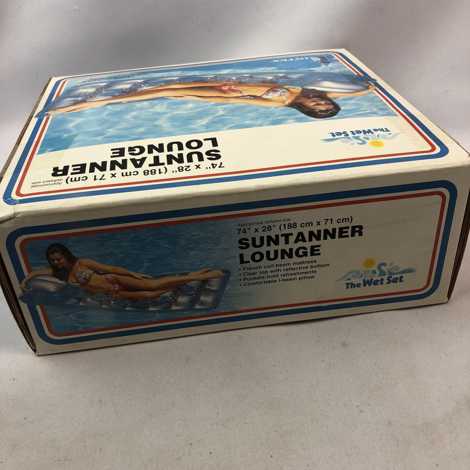 Vintage Intex The Wet Set Suntanner Lounge 74×28 Blue Inflatable Pool Raft 1999