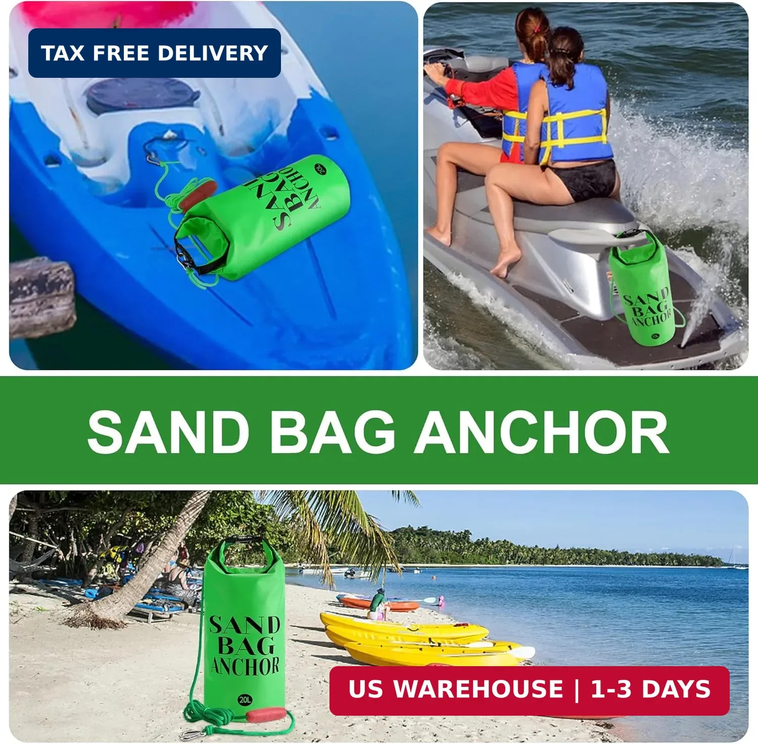 RunNico 500D Sand Anchor for Small Boats,2 in 1 PWC Jet Ski Anchor Kit with Adju