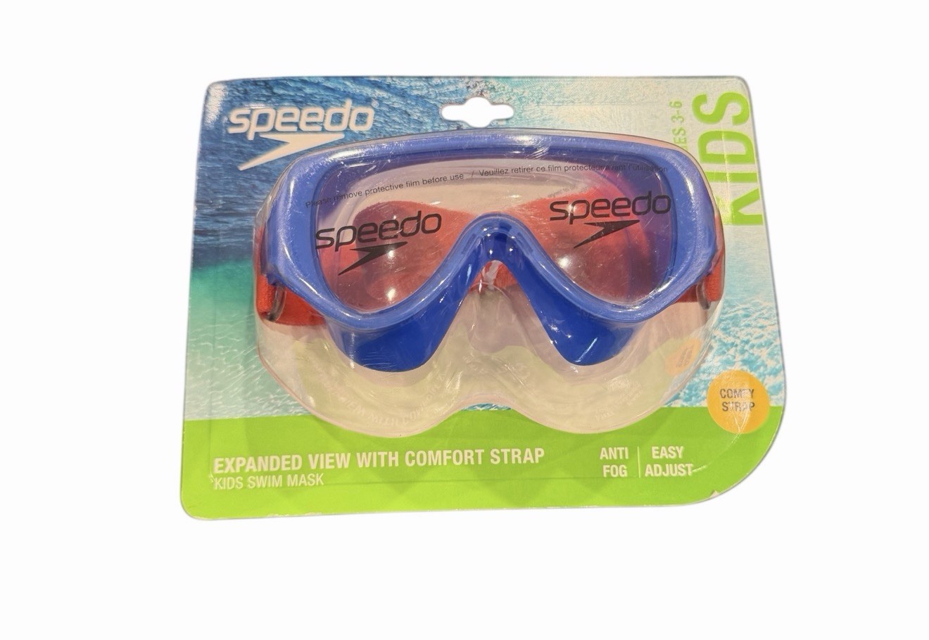 Speedo Kids’ Swim Mask with Fabric Strap – Blue/Coral: Ages 3-6 Polycarbonate