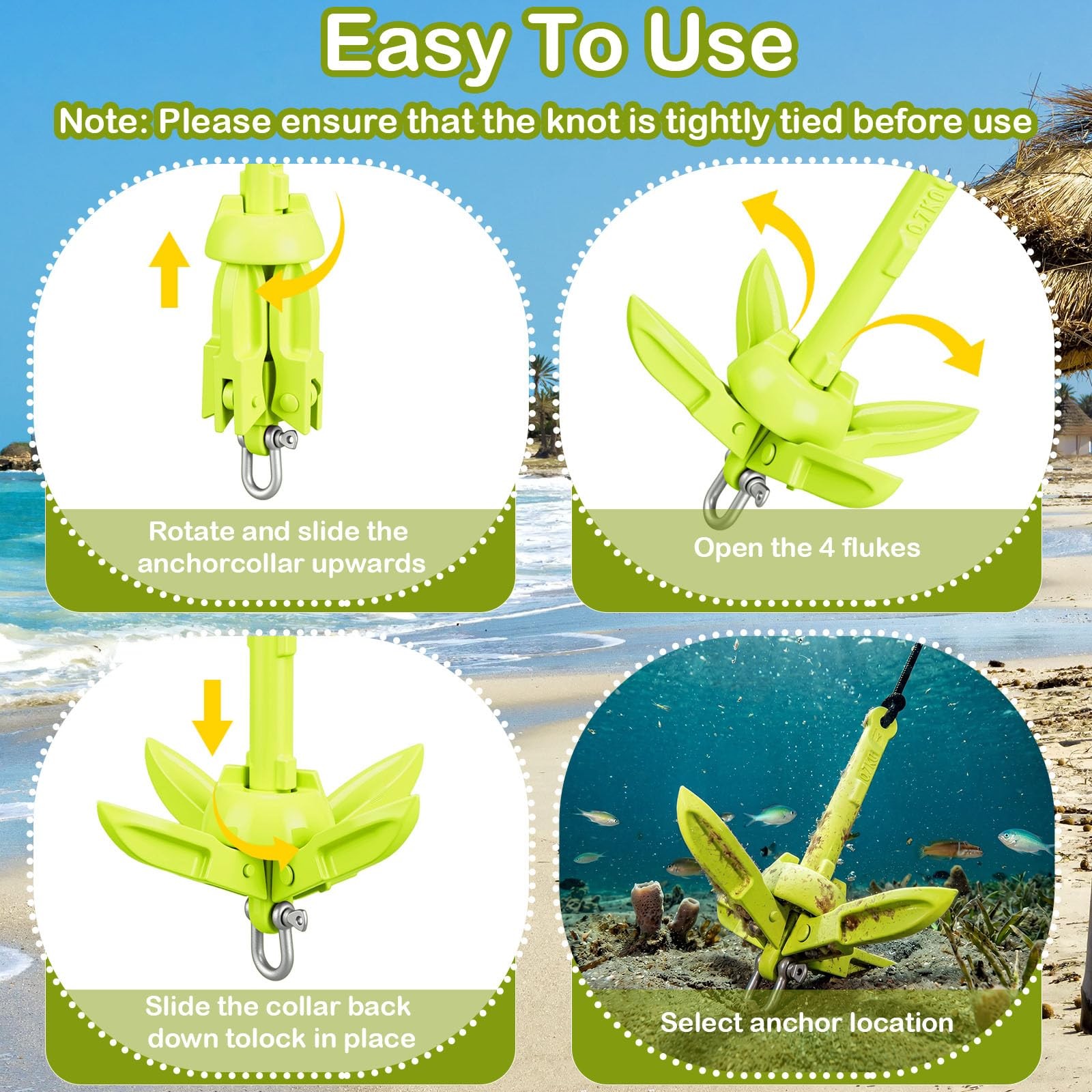 1 Pack 1.5/3.5 lb Marine Kayak Anchor Kit with 40ft Rope and Buoy Folding Gra…