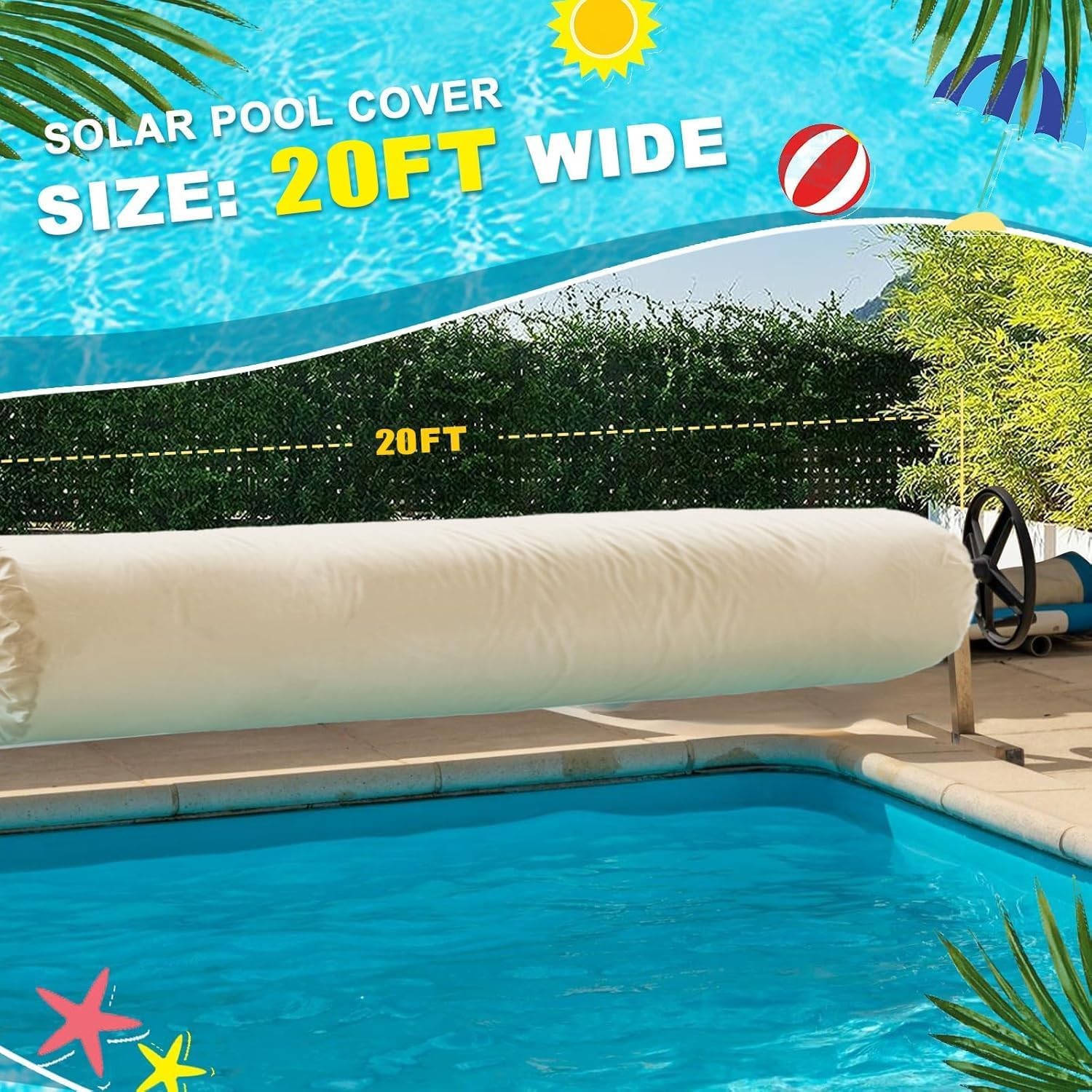 20ft Solar Pool Blanket Cover for Above Ground & Inground Reel Protection