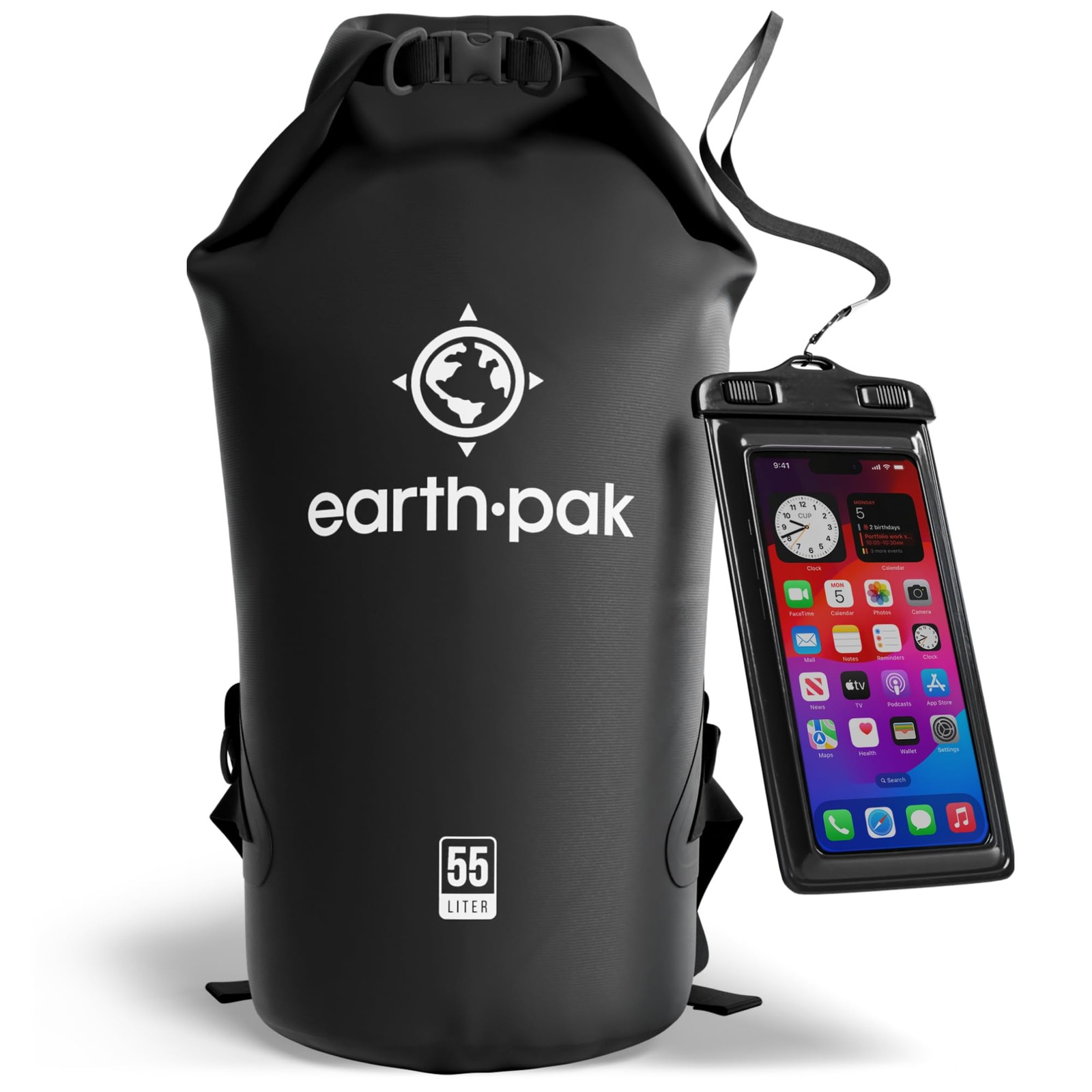 Earth Pak Waterproof Dry Bag – Roll Top Backpack Sack 55L, Black