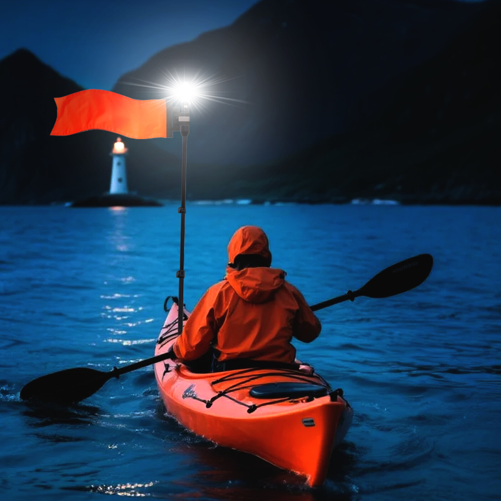 360 LED Light Pole Flag Kayak Safety Flag Pennant For Canoe Boat Fishing Dinghy