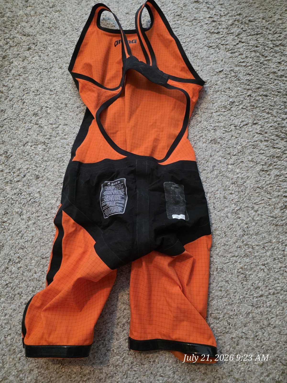 Arena Carbon Competitive Racing Kneeskin One Piece Swimsuit Size 32 Orange