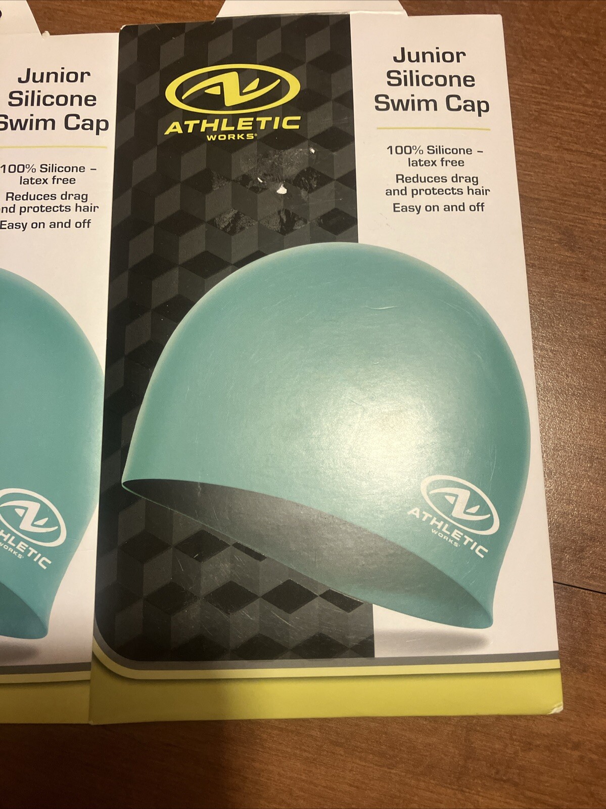 2 Athletic Works Junior Size 100% Silicone – Latex free, Easy On/Off Swim Cap 6+