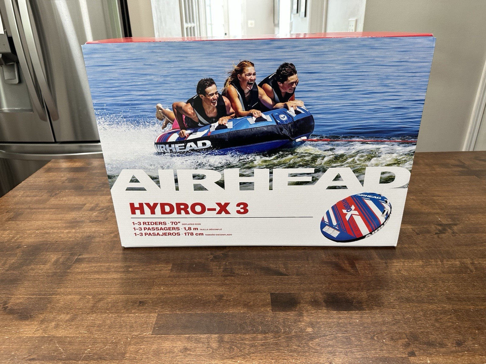 NEW Airhead Hydro -X 3 Person Towable Tube For Boating Inflatable Red White Blue