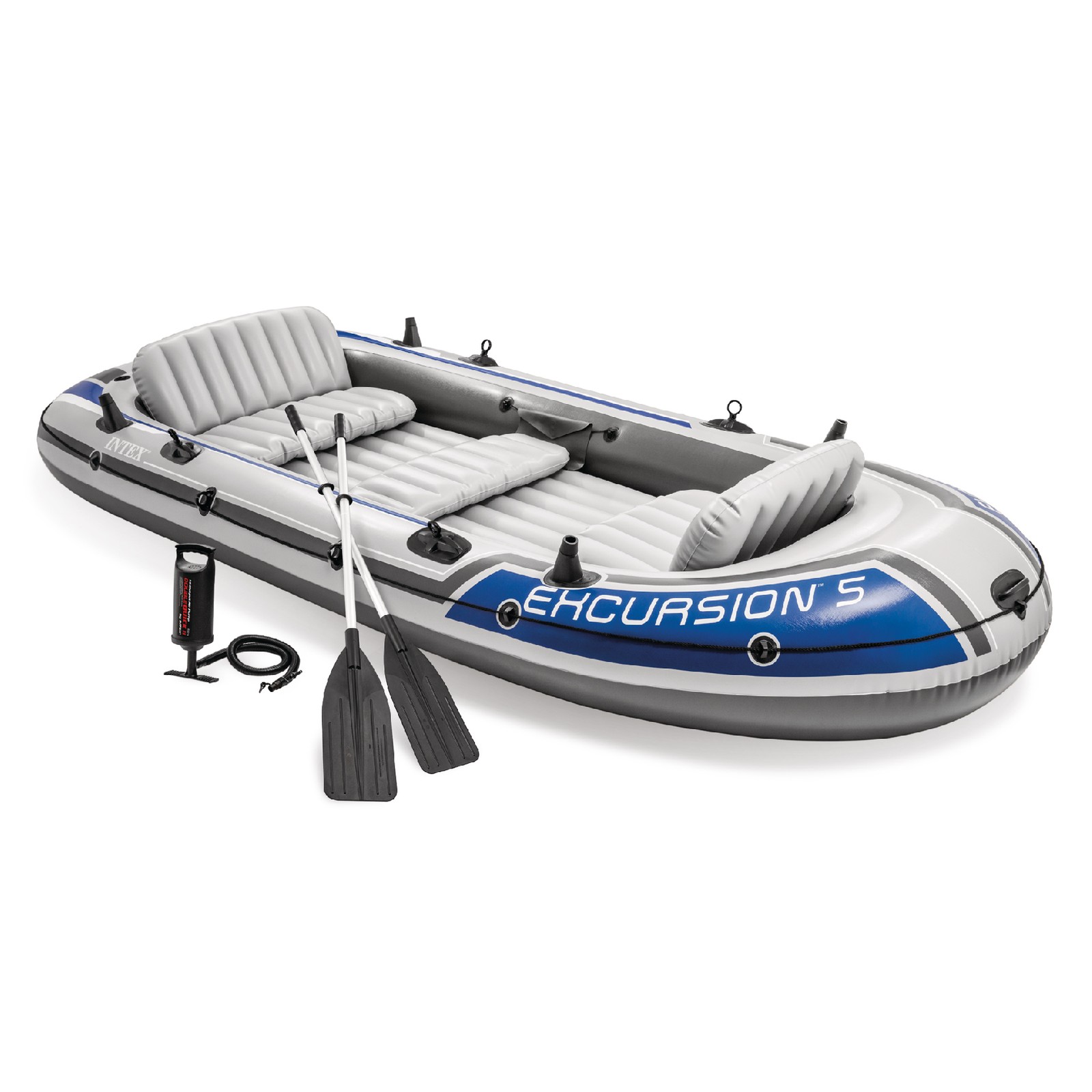 Intex 5 Person Inflatable Fishing Boat, Trolling Motor and Boat Motor Mount Kit