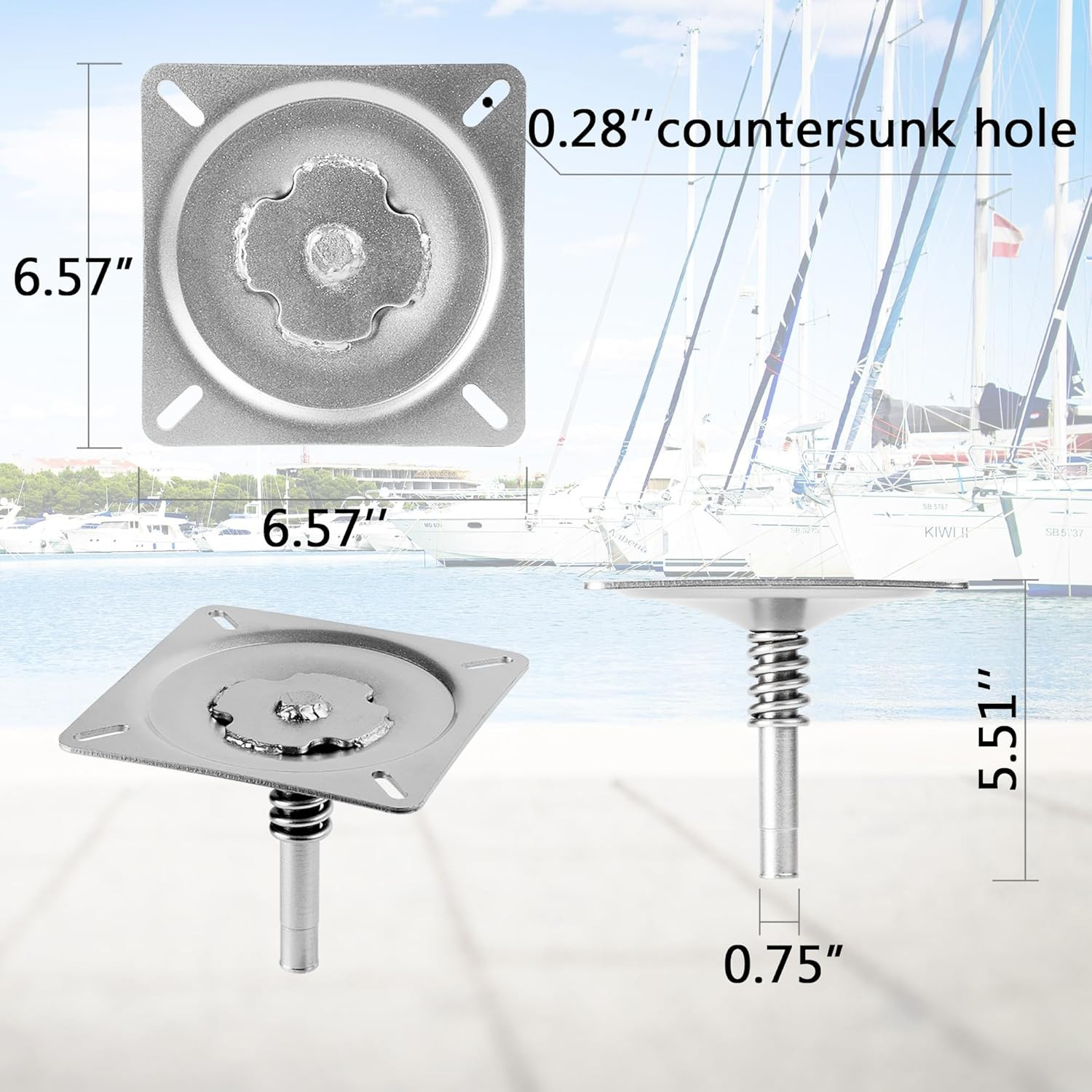 Marine-Grade Boat Seat Pin Mount,Swivel Base for 3/4″ Pin,Shock-Absorbing Pedes