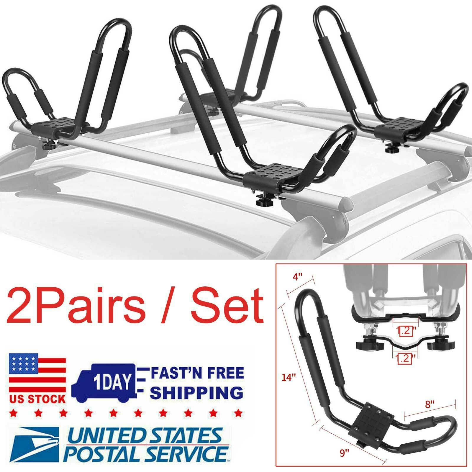2 Pairs Kayak Carrier Boat Ski Surf Snowboard Roof Mount Car Cross J-Bar Rack