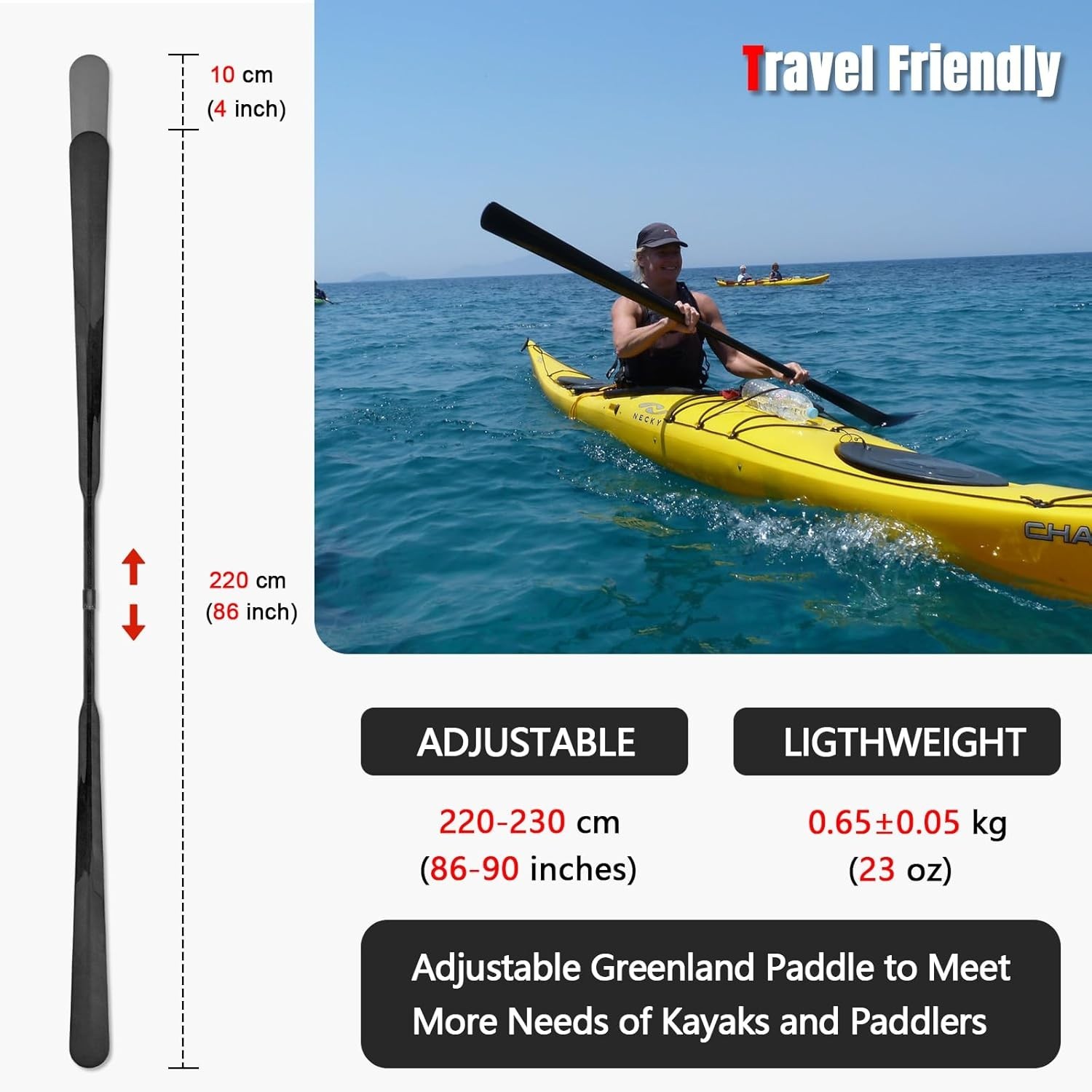 Kayak Paddle Lightweight Full Carbon Fiber Greenland Paddle with Paddle Bag, …